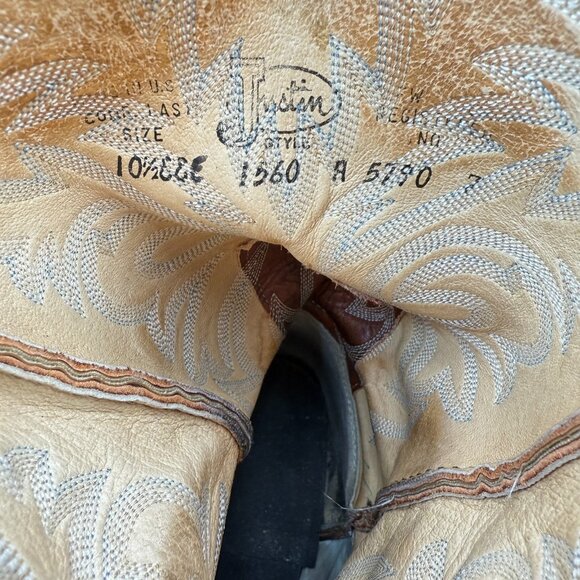 Justin Elmer Men Size 10.5 EEE Brown Embroidered Round Toe Cowboy Western Boot - Picture 10 of 13